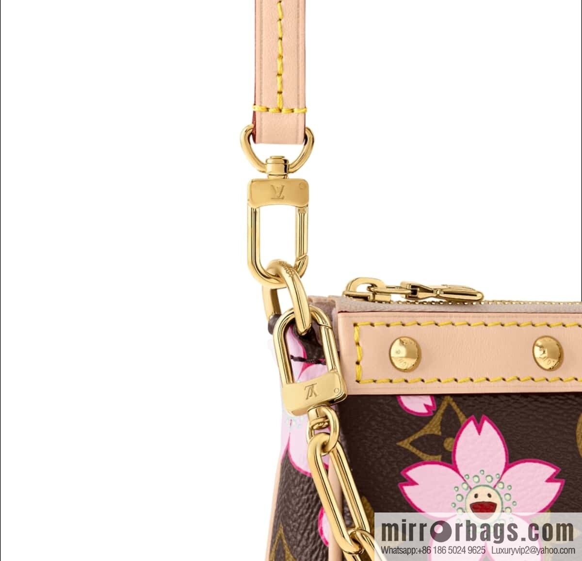 [Boutique‑grade] M13666 presbyopia, cherry blossom/Takashi Murakami, chain bag mahjong bag LVXTM POCHETTE mahjong bag