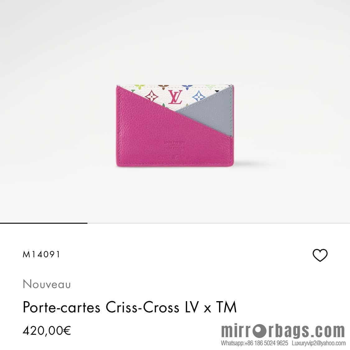 [Boutique‑grade] M14091 rose red, card bag wallet Criss-Cross LV x TM card holder