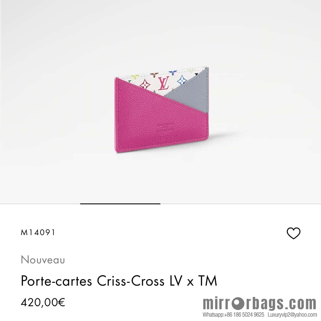 [Boutique‑grade] M14091 rose red, card bag wallet Criss-Cross LV x TM card holder