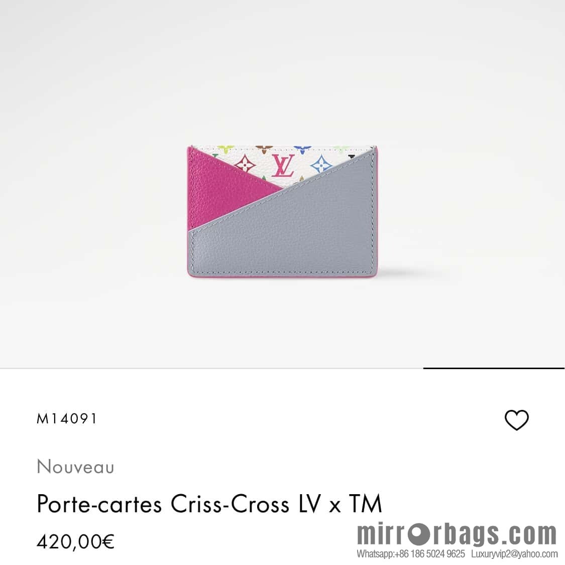 [Boutique‑grade] M14091 rose red, card bag wallet Criss-Cross LV x TM card holder