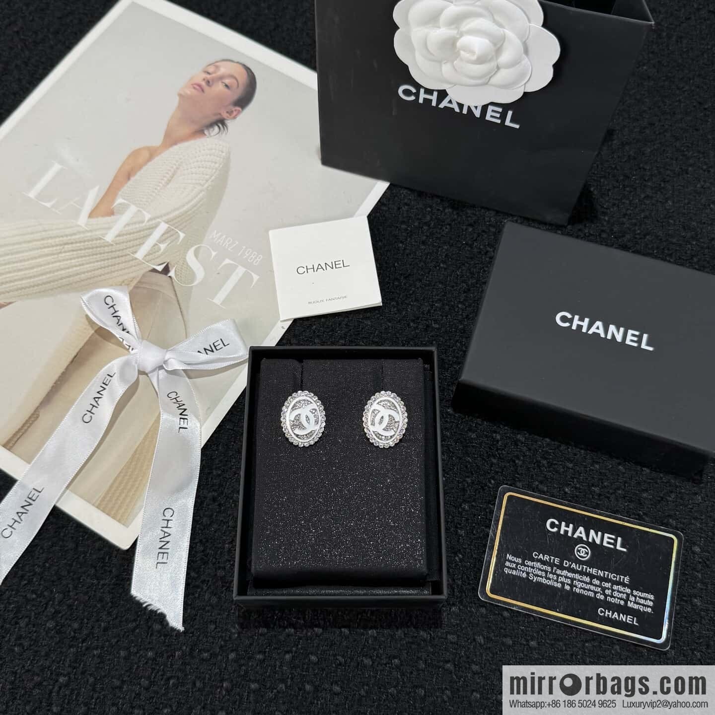 ☀️New ☑️ Chanel double c oval full diamond stud earrings