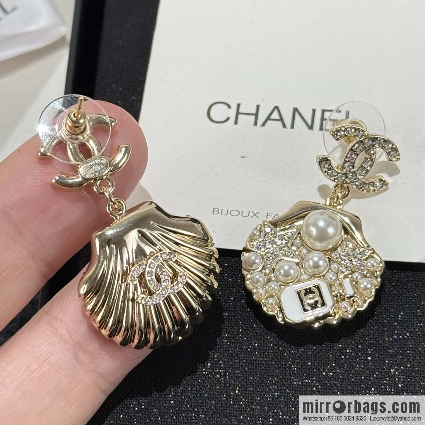 ☀️New ☑️ chanel c2 double c shell stud earrings