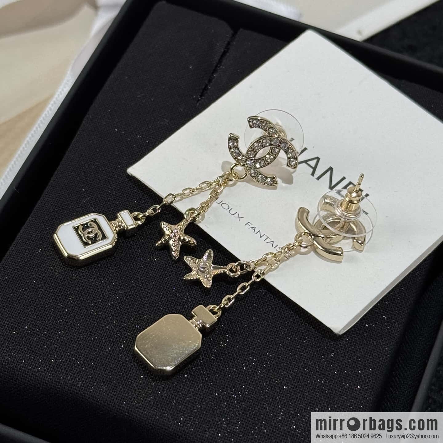 ☀️New ☑️ chanel c2 double c tassel perfume bottle pentagram earrings