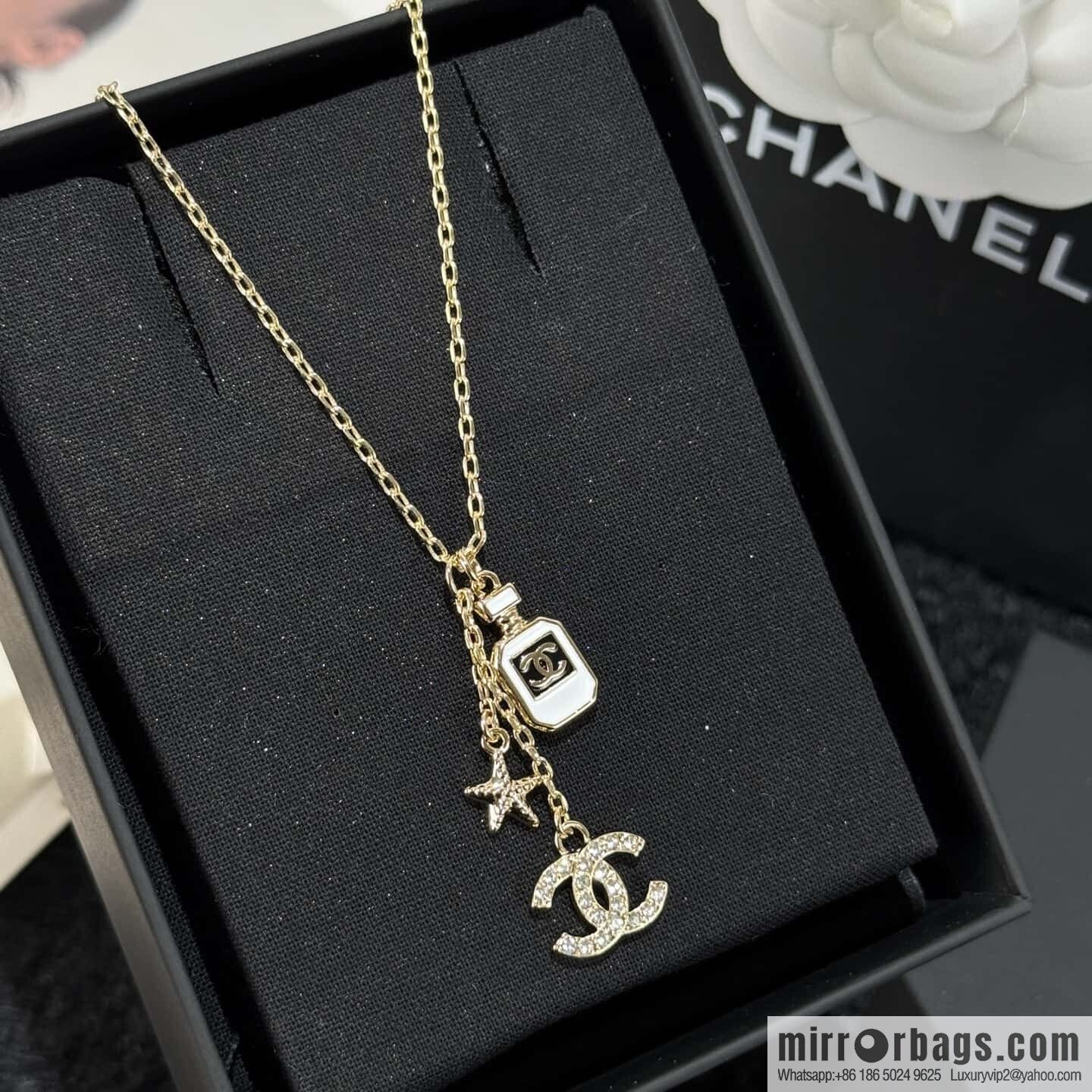 ☀️New ☑️ chanel c2 double c tassel perfume bottle pentagram necklace