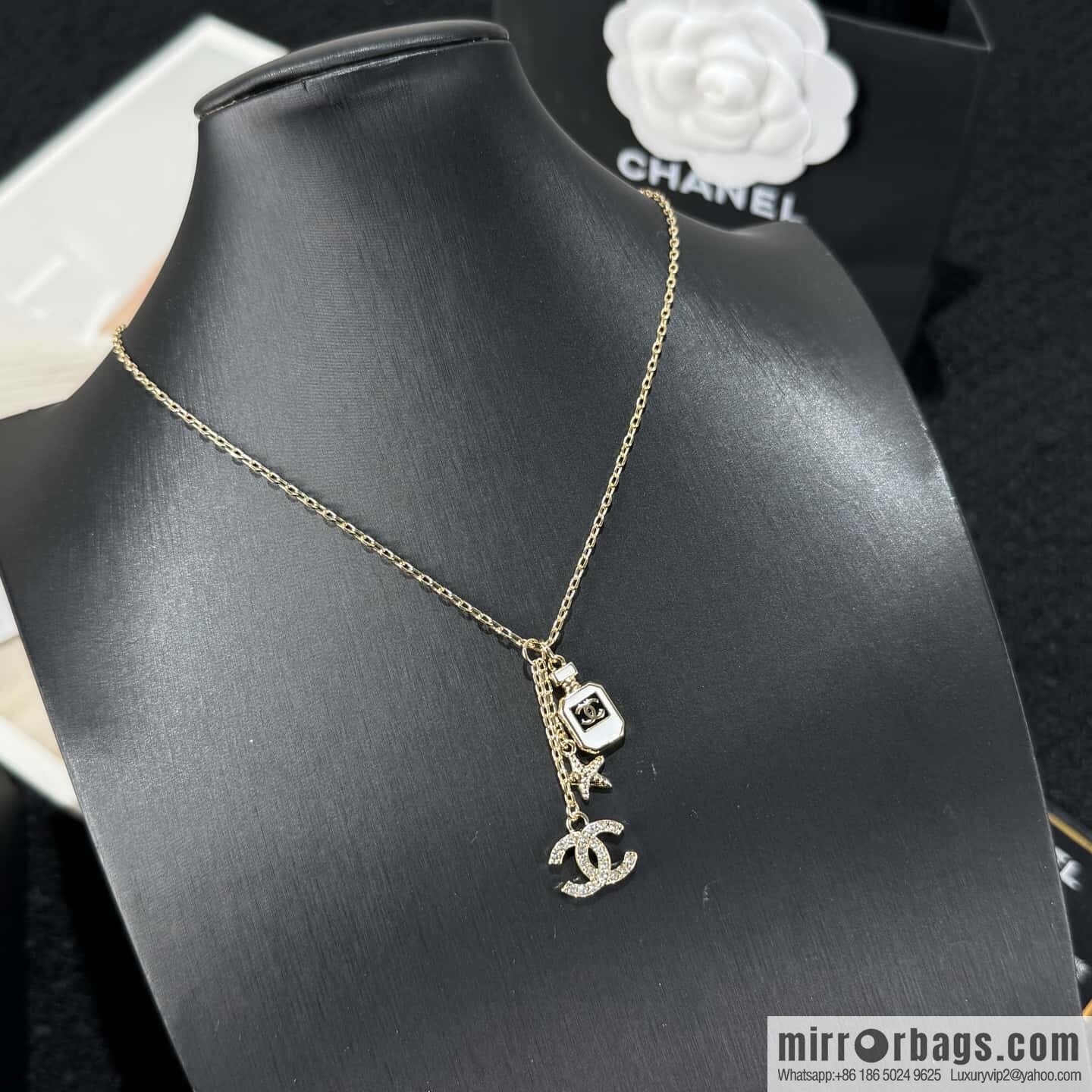 ☀️New ☑️ chanel c2 double c tassel perfume bottle pentagram necklace