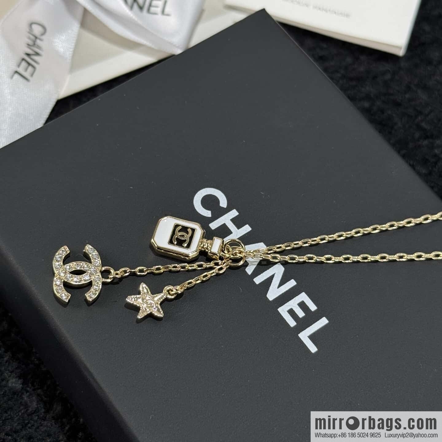 ☀️New ☑️ chanel c2 double c tassel perfume bottle pentagram necklace