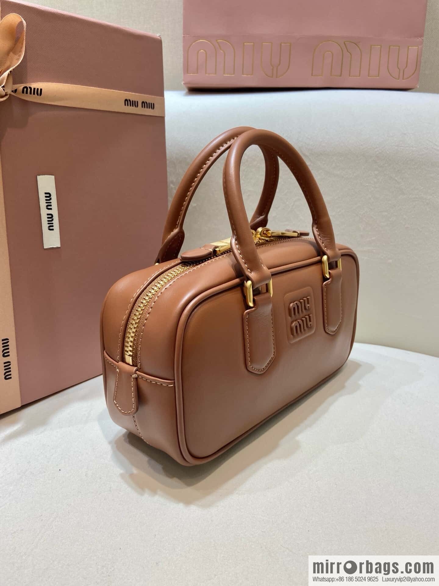 MIUMIU new bowling bag Softy Padded 🎳 caramel color