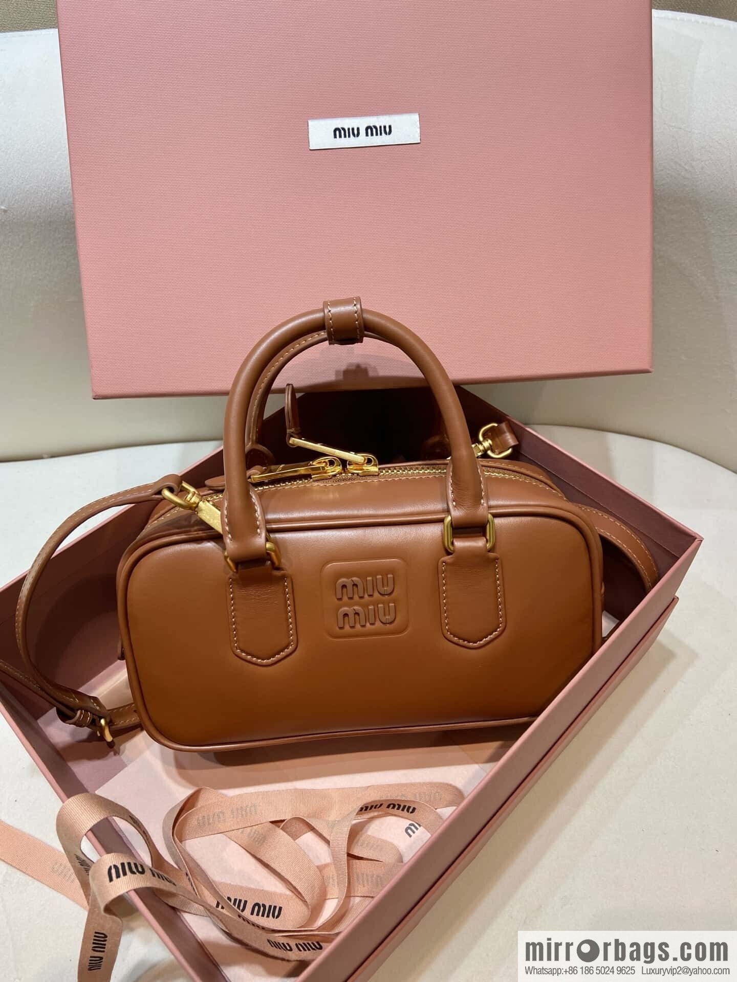 MIUMIU new bowling bag Softy Padded 🎳 caramel color