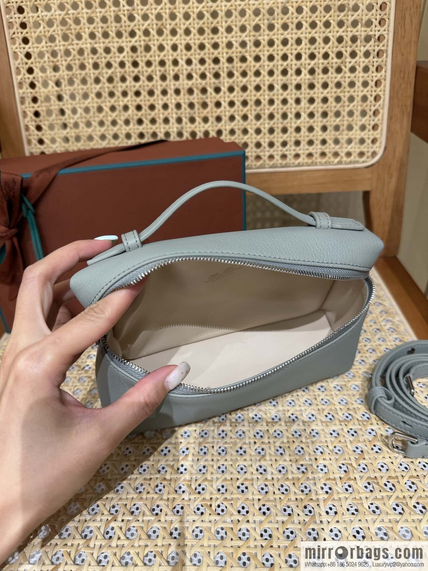 Loro Piana 2nd Generation Extra Pocket L19 Clutch Bag FAN4046 Eucalyptus Silver Buckle