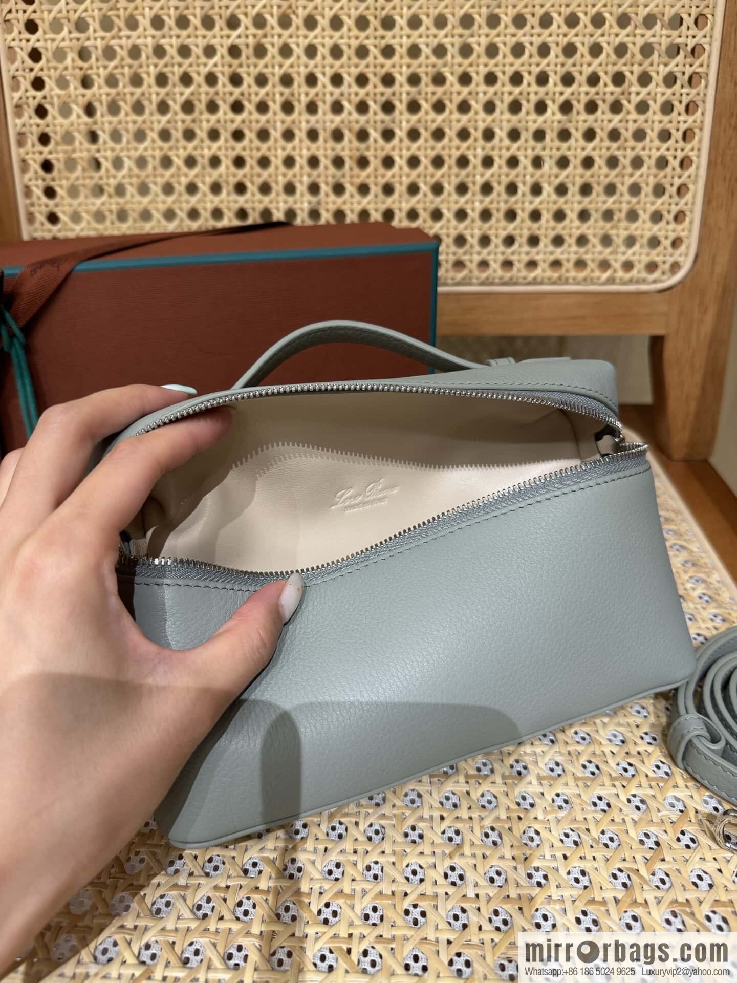 Loro Piana 2nd Generation Extra Pocket L19 Clutch Bag FAN4046 Eucalyptus Silver Buckle