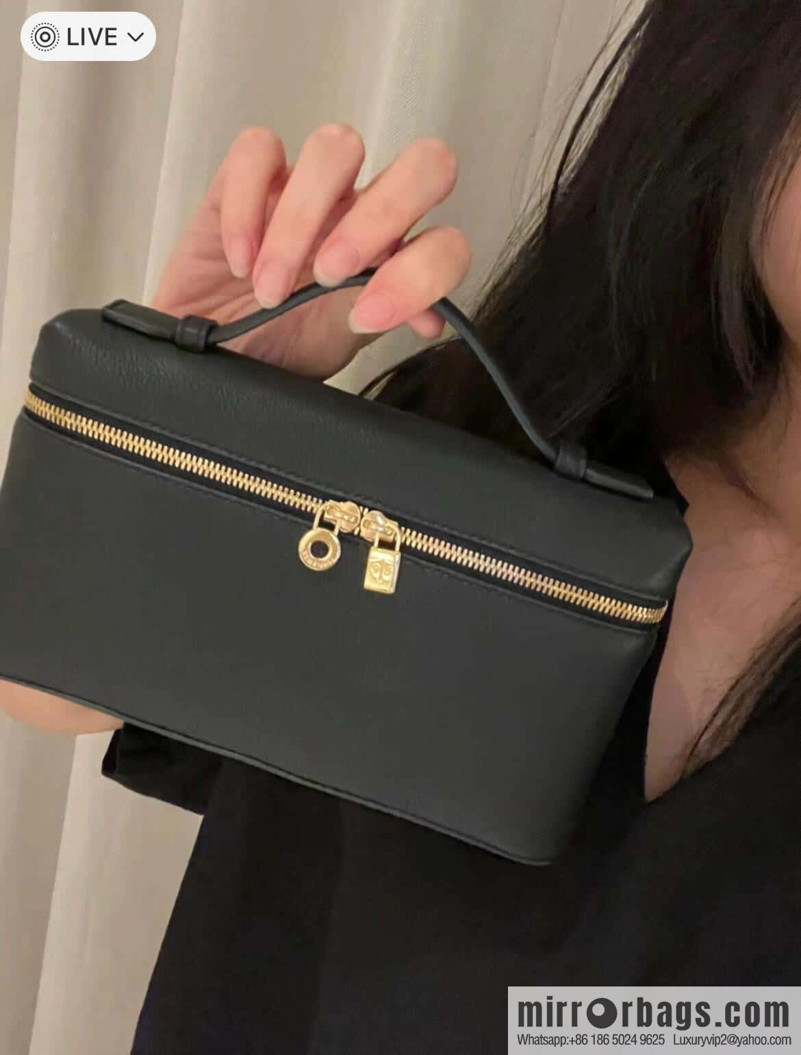 Loro Piana 2nd Generation Extra Pocket L19 Clutch Bag FAN4046 Black Gold Buckle