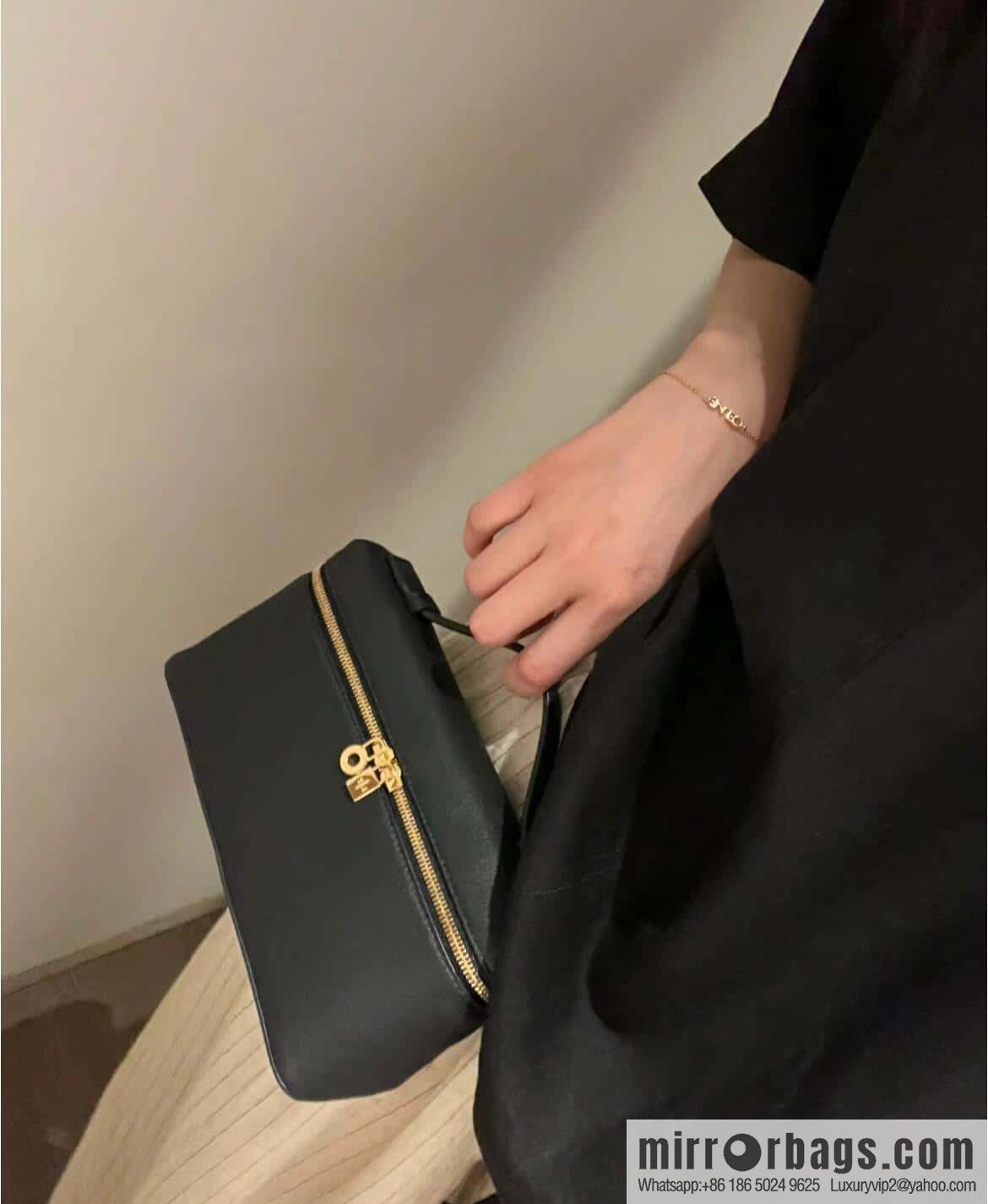 Loro Piana 2nd Generation Extra Pocket L19 Clutch Bag FAN4046 Black Gold Buckle