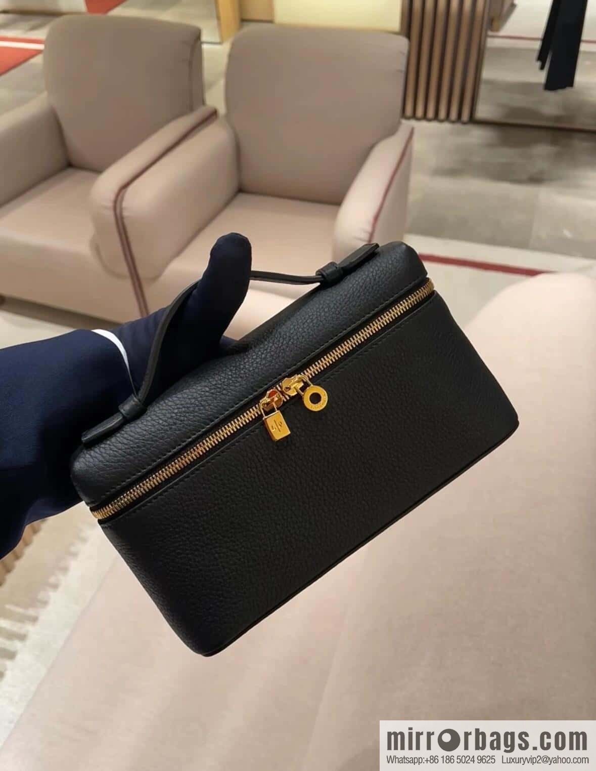 Loro Piana 2nd Generation Extra Pocket L19 Clutch Bag FAN4046 Black Gold Buckle