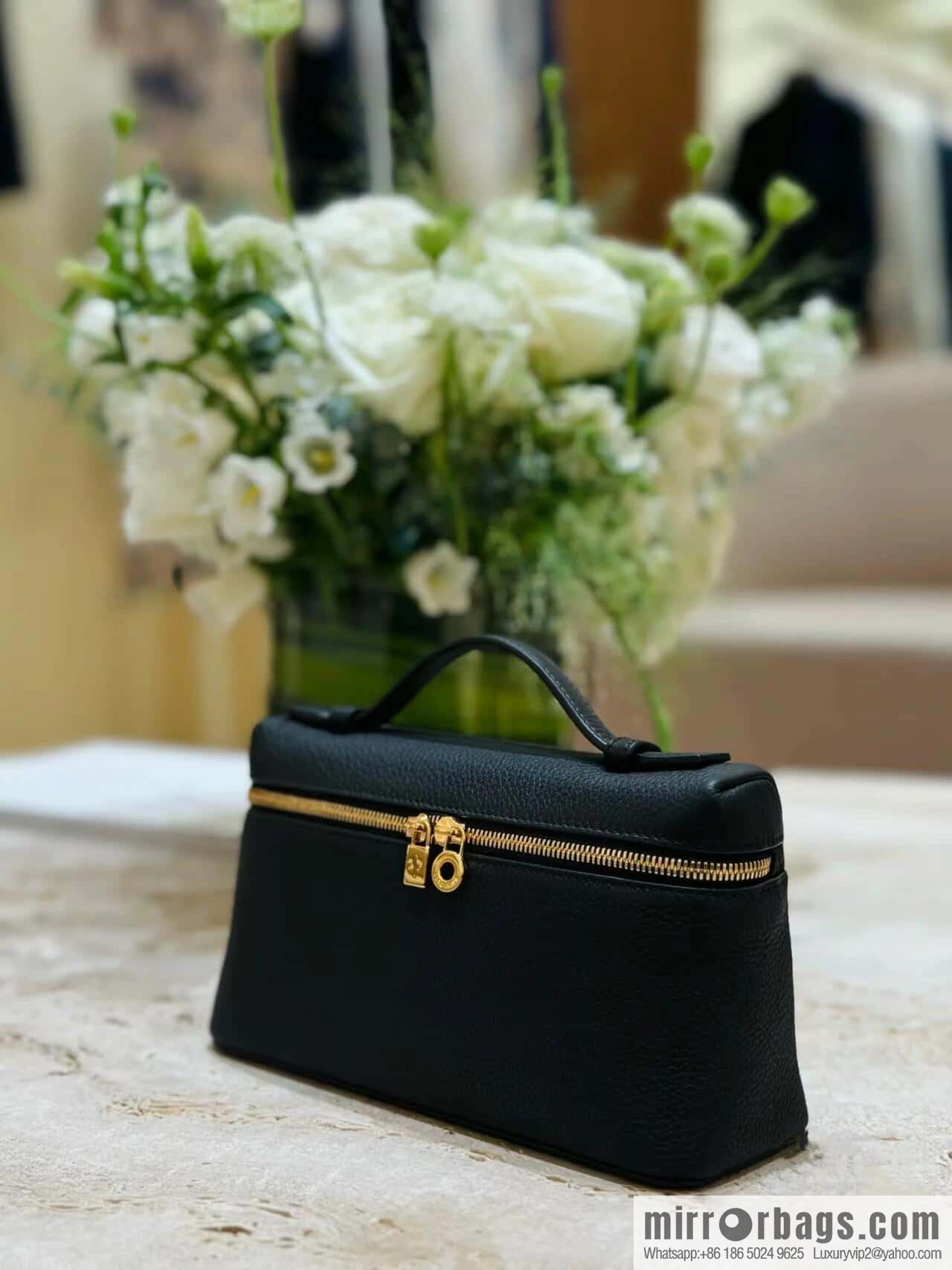Loro Piana 2nd Generation Extra Pocket L19 Clutch Bag FAN4046 Black Gold Buckle