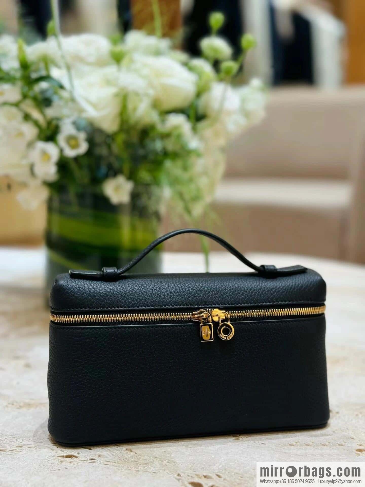 Loro Piana 2nd Generation Extra Pocket L19 Clutch Bag FAN4046 Black Gold Buckle