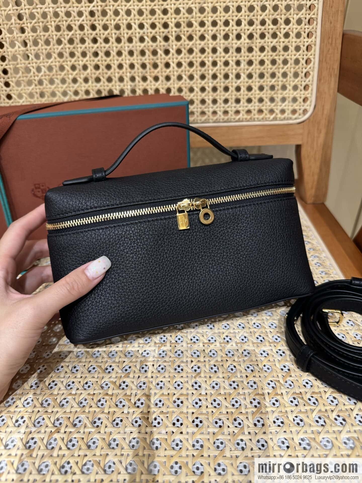 Loro Piana 2nd Generation Extra Pocket L19 Clutch Bag FAN4046 Black Gold Buckle