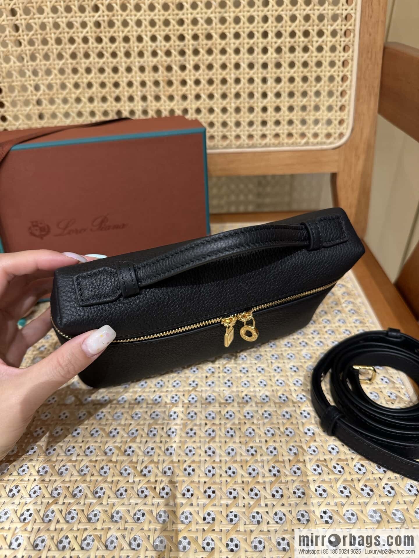 Loro Piana 2nd Generation Extra Pocket L19 Clutch Bag FAN4046 Black Gold Buckle