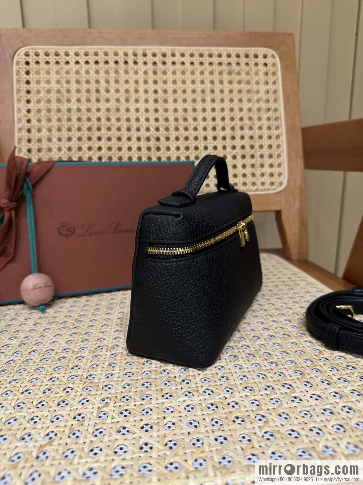 Loro Piana 2nd Generation Extra Pocket L19 Clutch Bag FAN4046 Black Gold Buckle