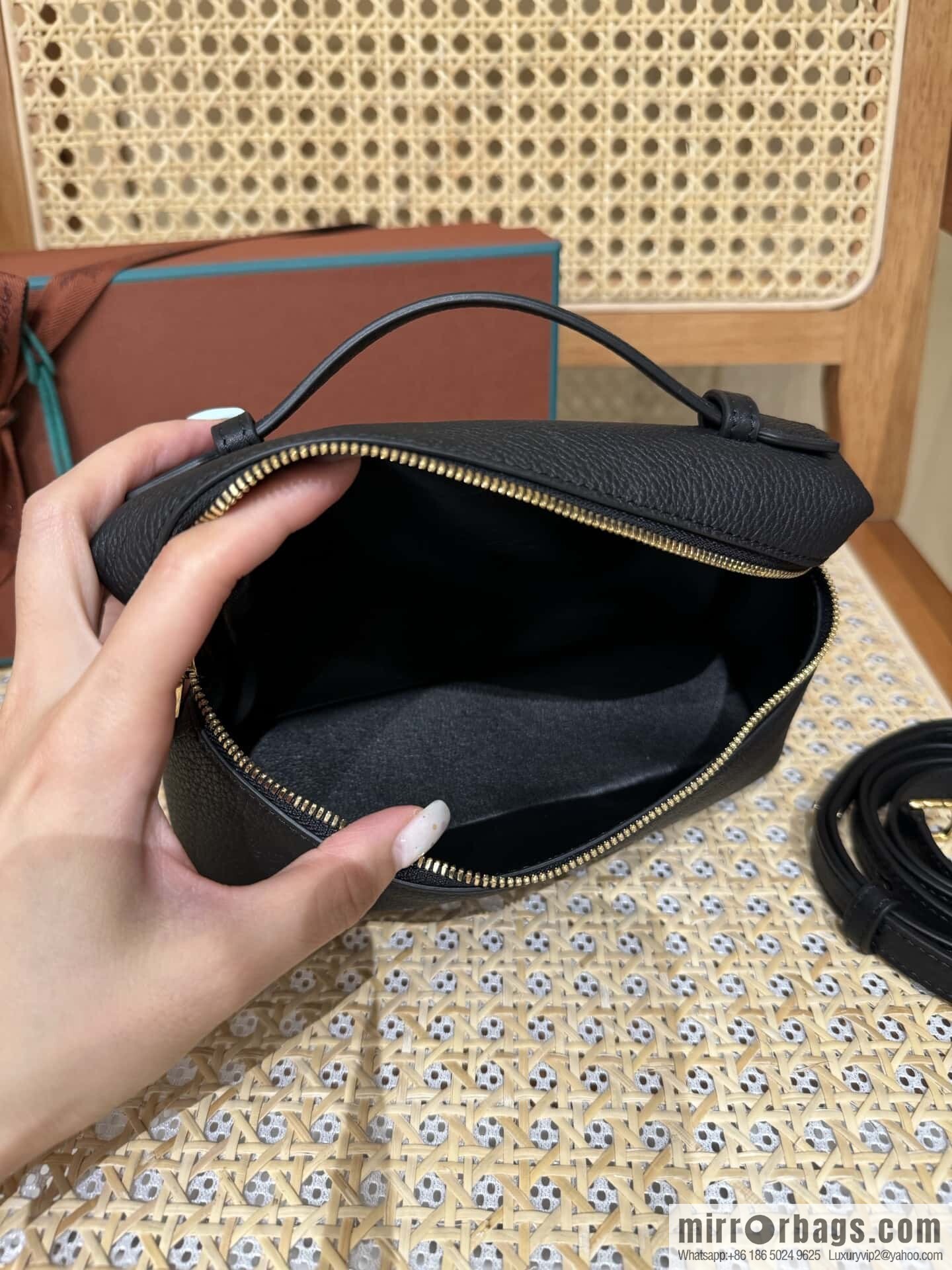 Loro Piana 2nd Generation Extra Pocket L19 Clutch Bag FAN4046 Black Gold Buckle