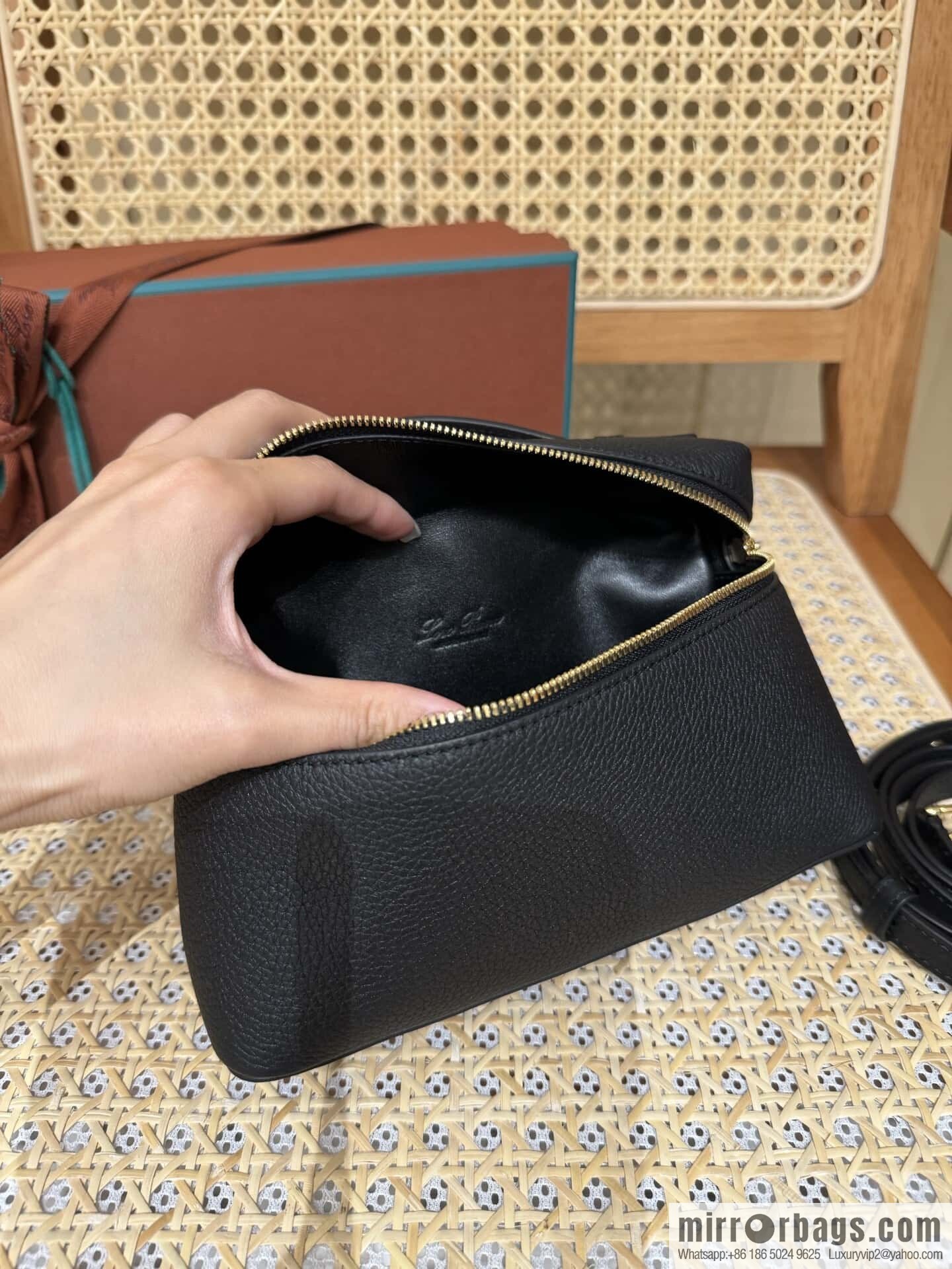 Loro Piana 2nd Generation Extra Pocket L19 Clutch Bag FAN4046 Black Gold Buckle