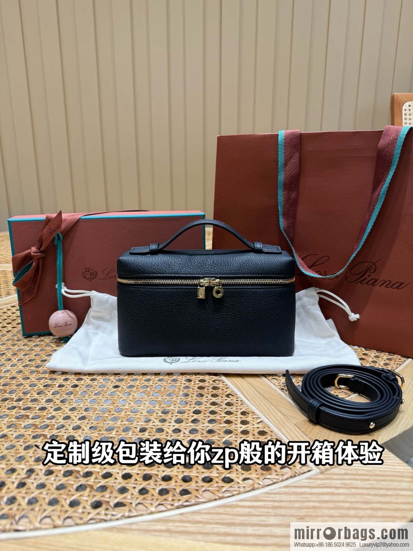 Loro Piana 2nd Generation Extra Pocket L19 Clutch Bag FAN4046 Black Gold Buckle