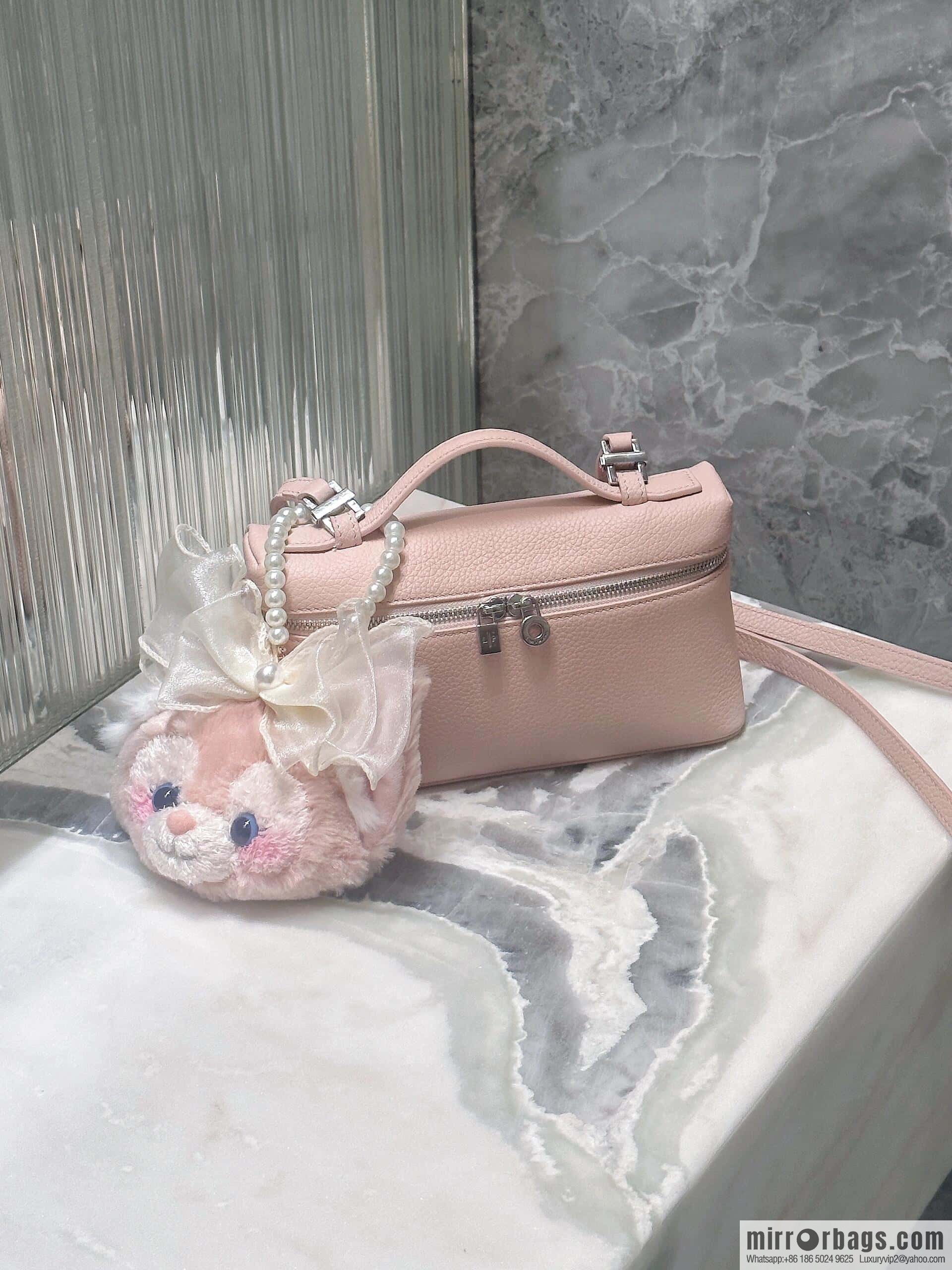 Loro Piana 2nd Generation Extra Pocket L19 Clutch Bag FAN4046 Marble Powder Silver Buckle