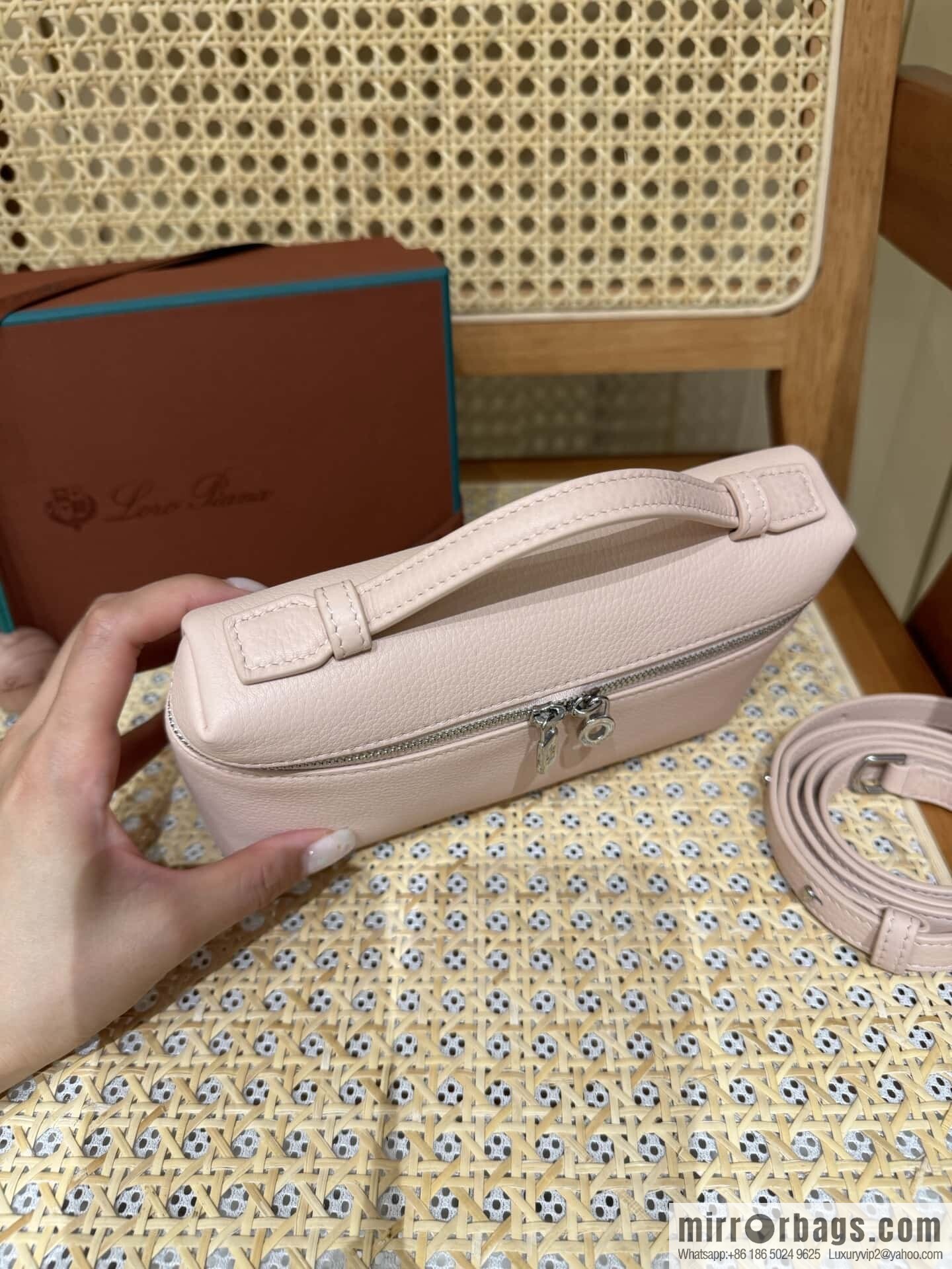 Loro Piana 2nd Generation Extra Pocket L19 Clutch Bag FAN4046 Marble Powder Silver Buckle
