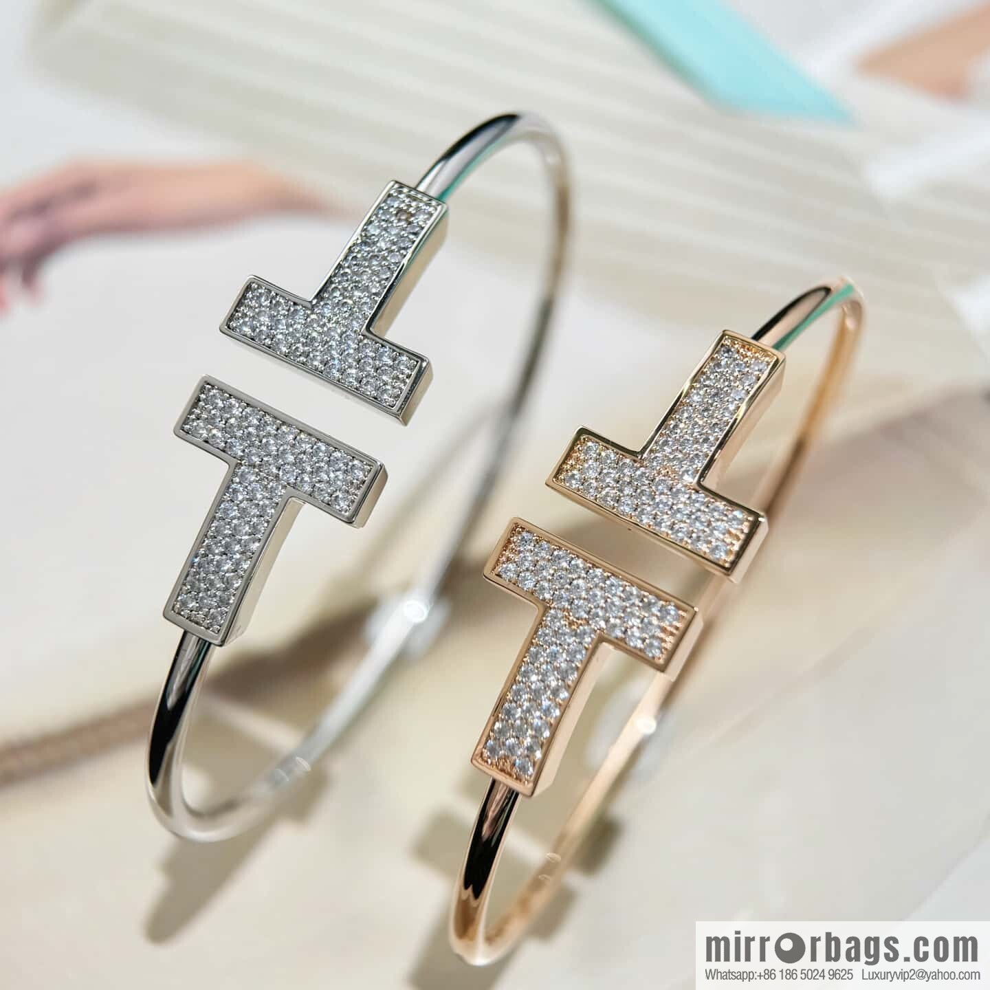 ❗️CNC version ❗️ ☀️ Tiffany & co, classic wide T series, full diamond silver rose gold double T bracelet ☀️