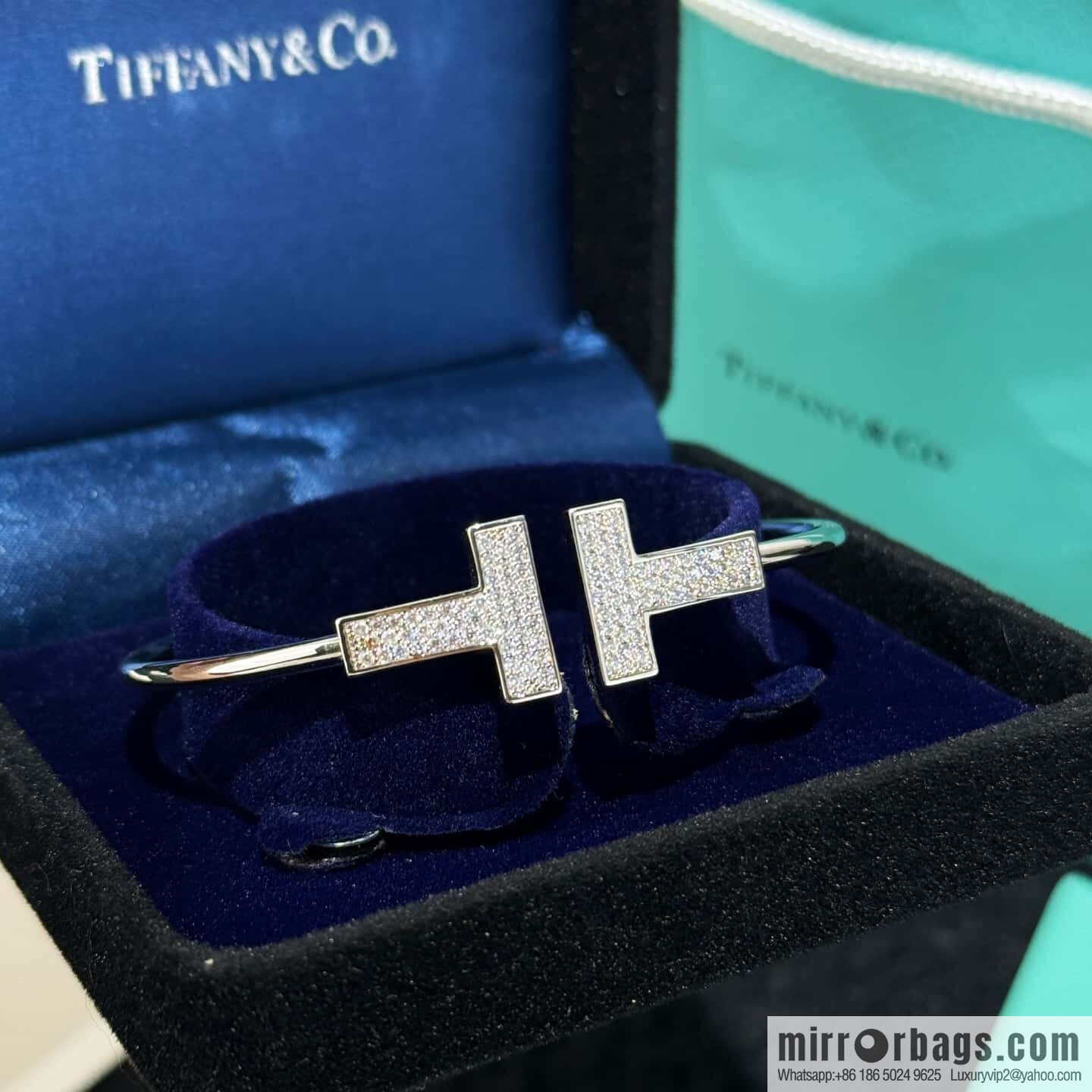 ❗️CNC version ❗️ ☀️ Tiffany & co, classic wide T series, full diamond silver rose gold double T bracelet ☀️