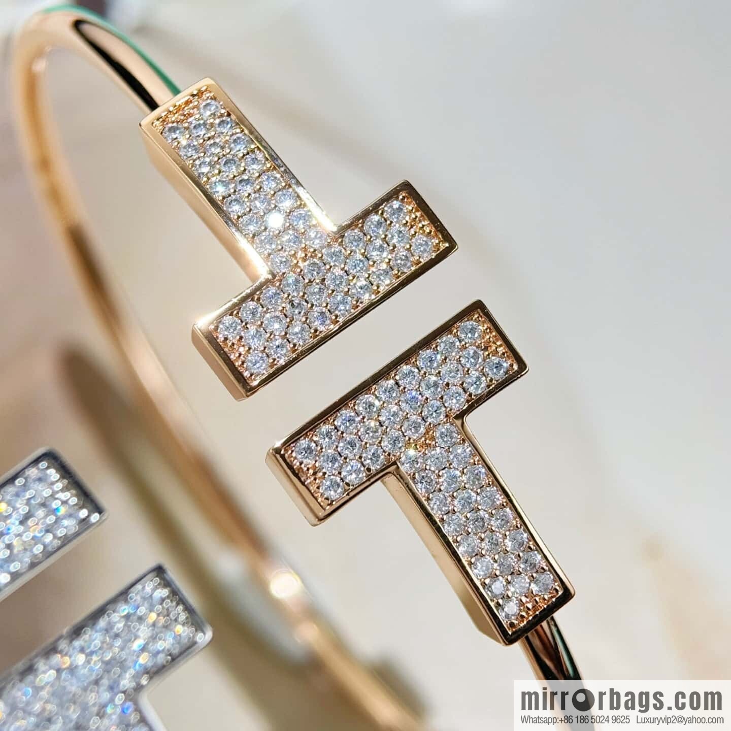 ❗️CNC version ❗️ ☀️ Tiffany & co, classic wide T series, full diamond silver rose gold double T bracelet ☀️