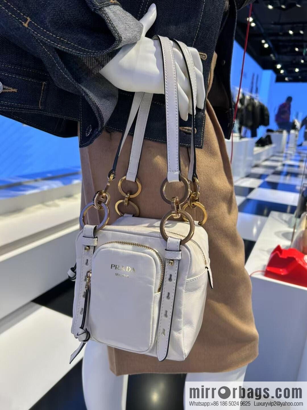 PRADA New Oil Waxed Leather 1BB137 Small, White