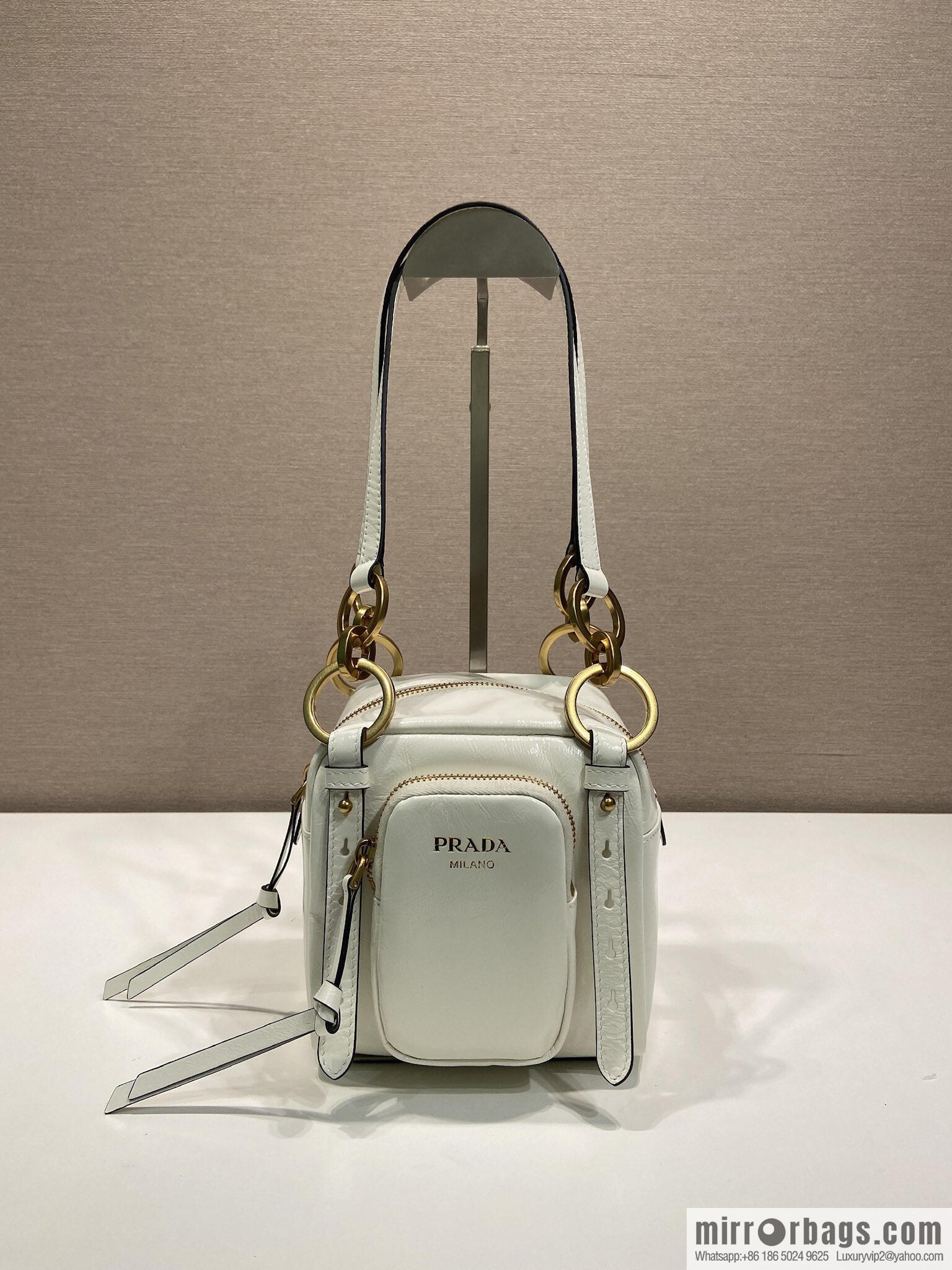 PRADA New Oil Waxed Leather 1BB137 Small, White