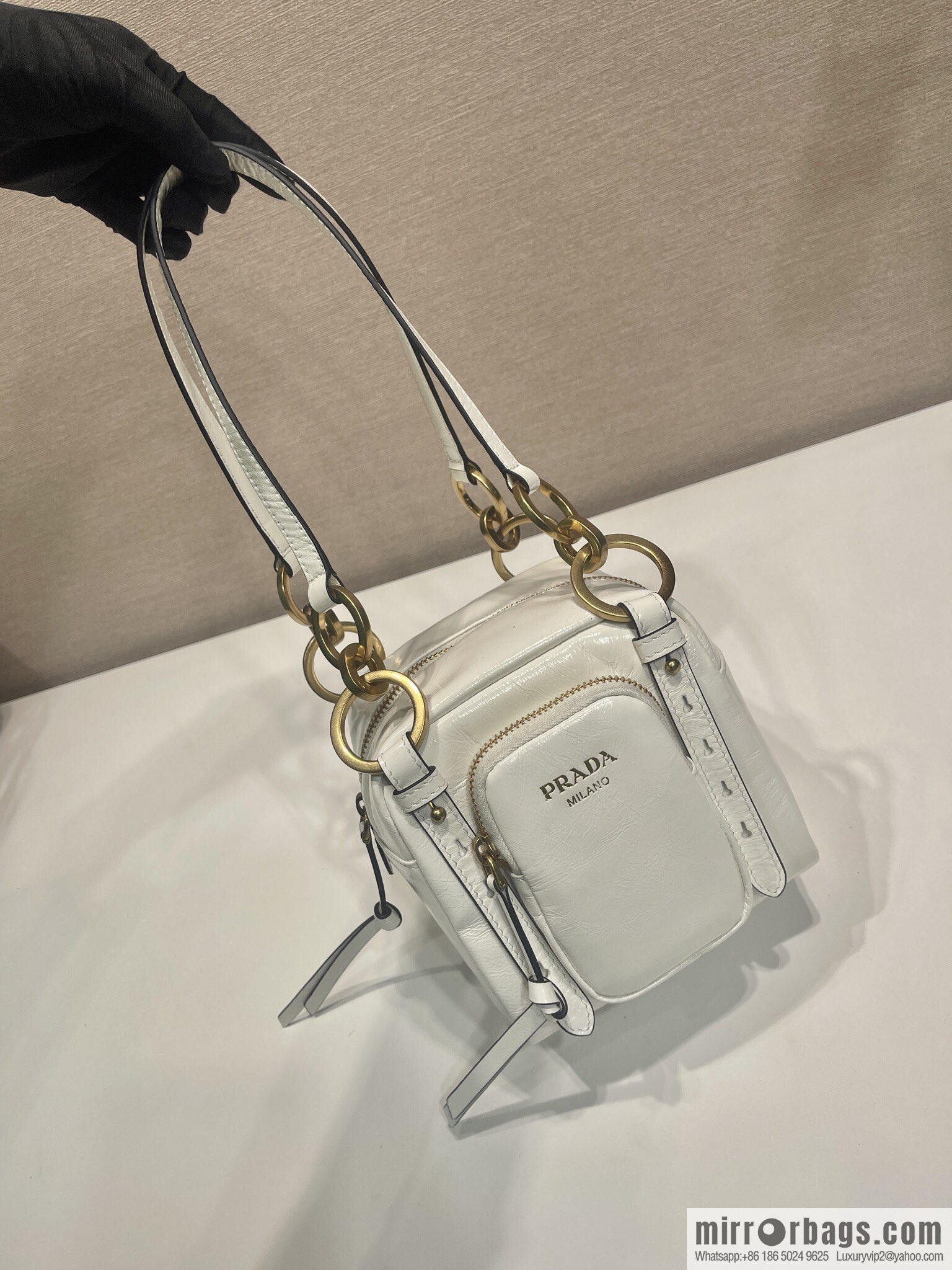 PRADA New Oil Waxed Leather 1BB137 Small, White
