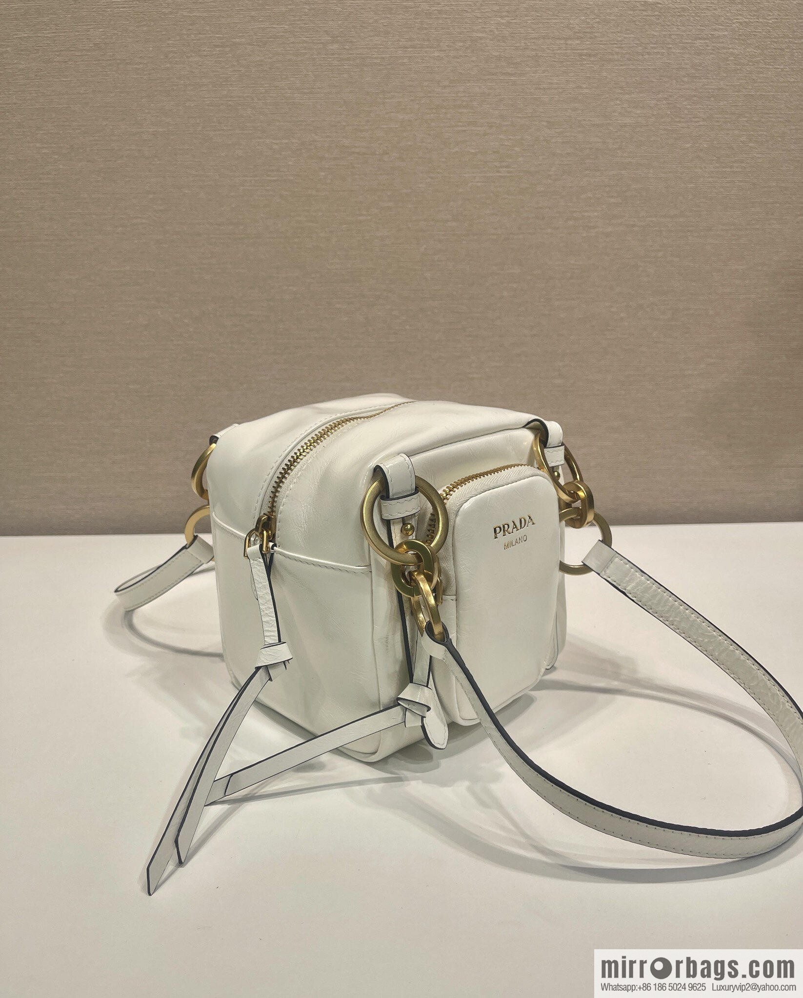 PRADA New Oil Waxed Leather 1BB137 Small, White