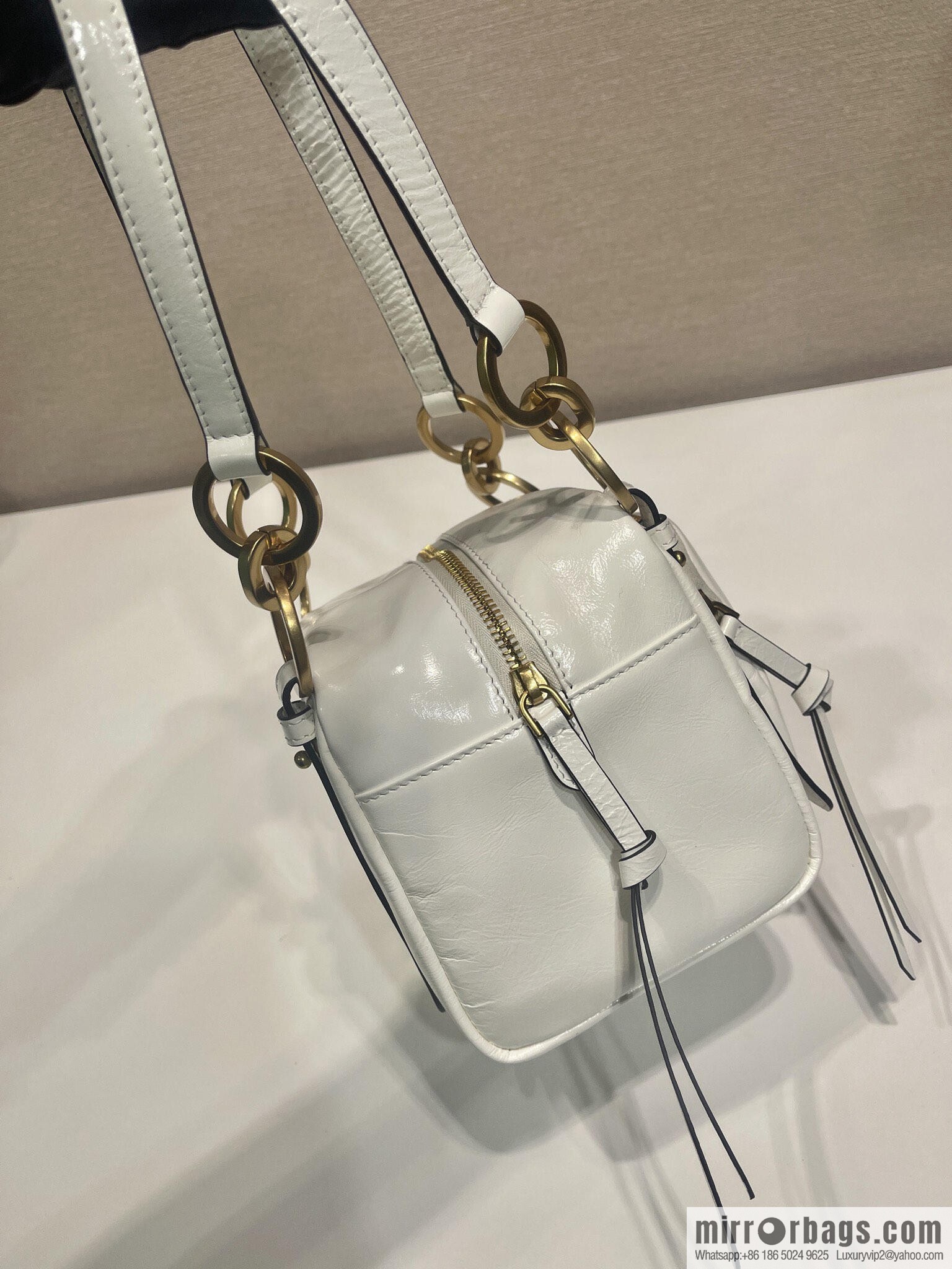 PRADA New Oil Waxed Leather 1BB137 Small, White