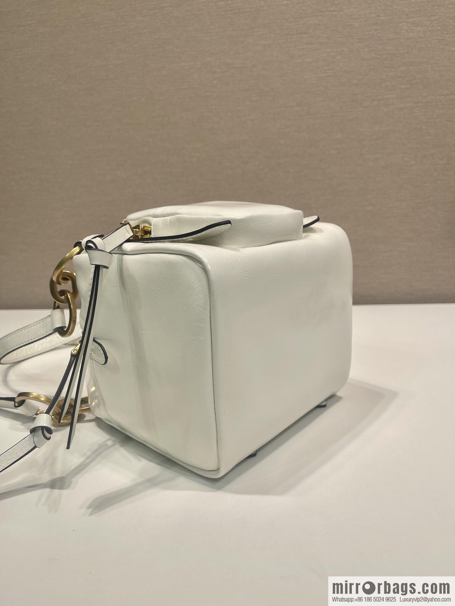 PRADA New Oil Waxed Leather 1BB137 Small, White