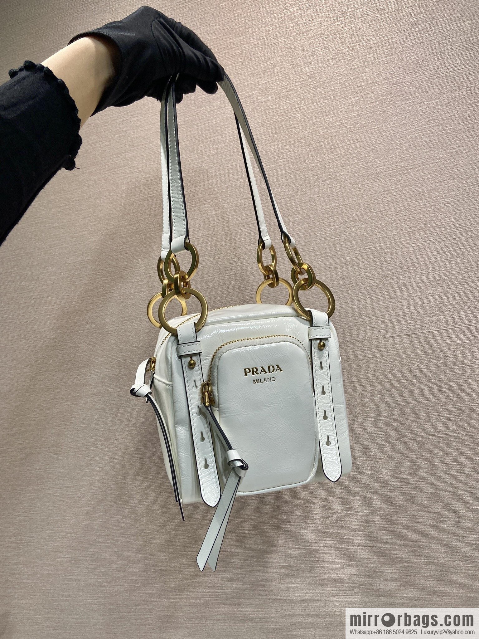 PRADA New Oil Waxed Leather 1BB137 Small, White