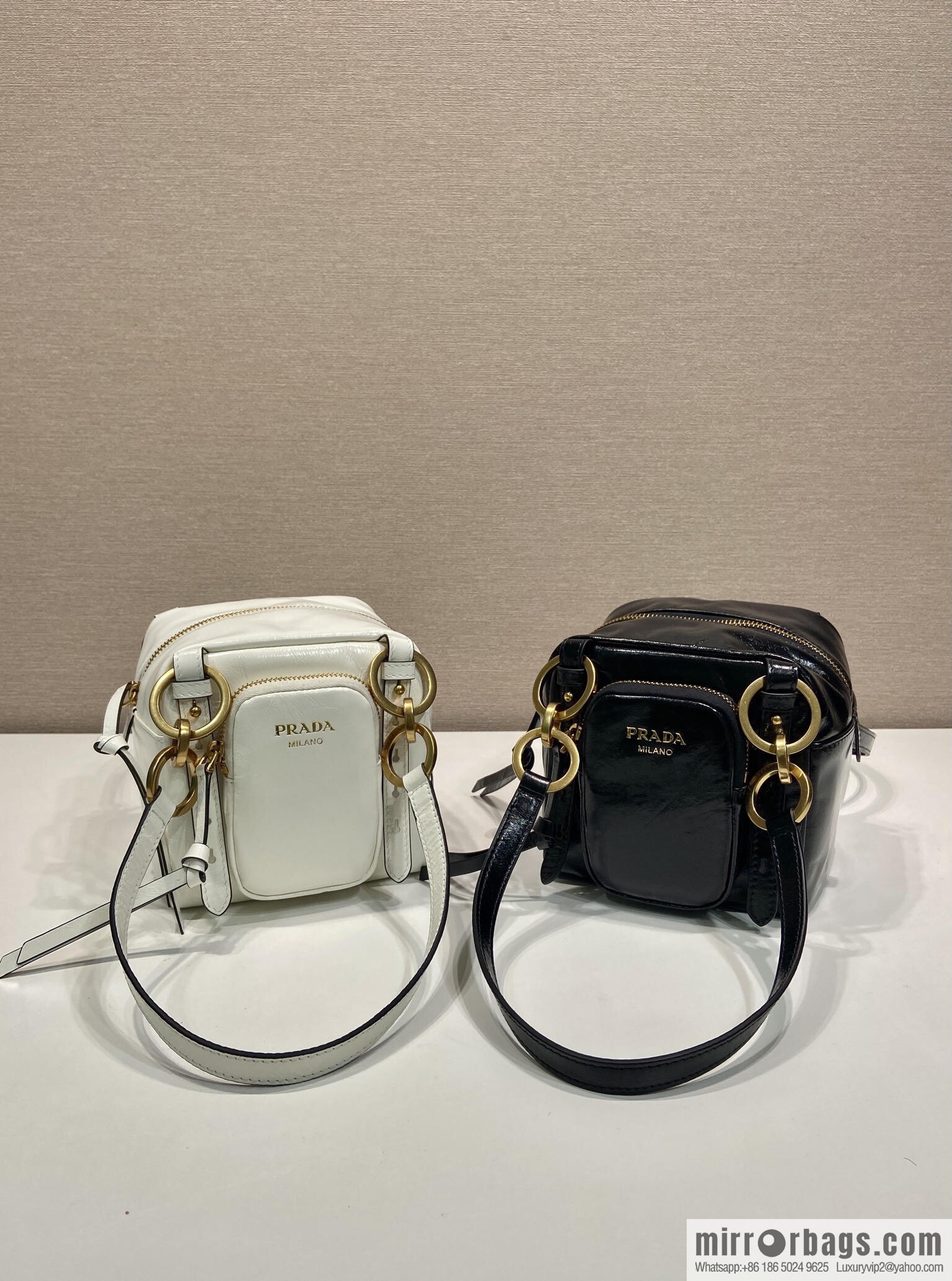 PRADA New Oil Waxed Leather 1BB137 Small, White