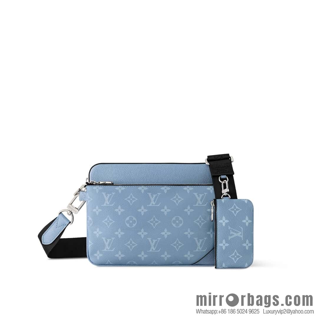 [Boutique‑grade] M14069 light blue, men's bag messenger bag three-piece TRIO messenger bag