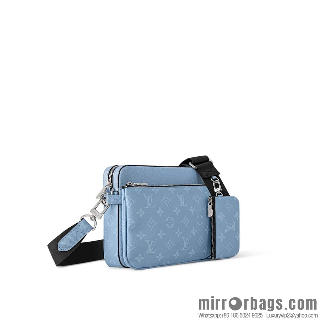 [Boutique‑grade] M14069 light blue, men's bag messenger bag three-piece TRIO messenger bag