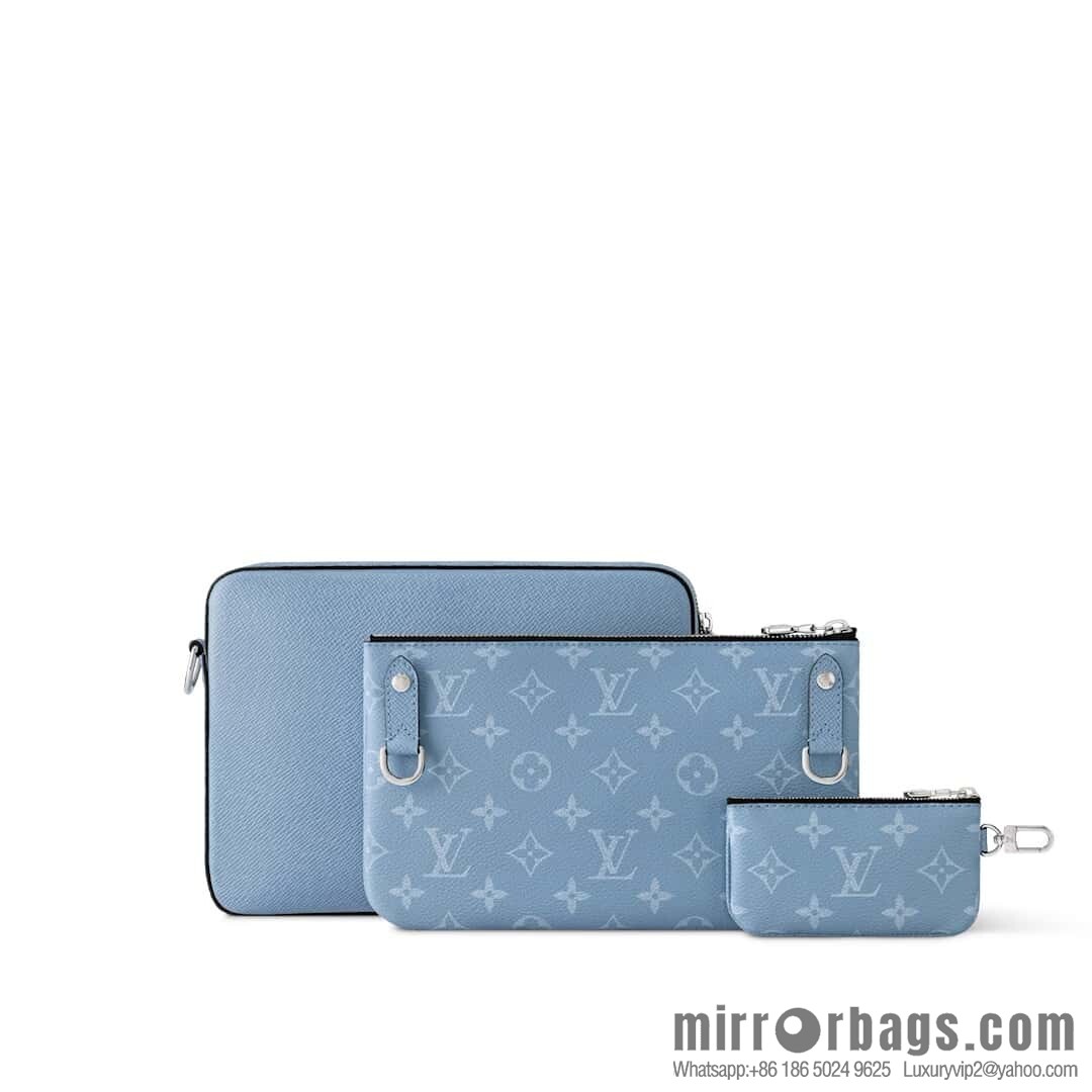 [Boutique‑grade] M14069 light blue, men's bag messenger bag three-piece TRIO messenger bag