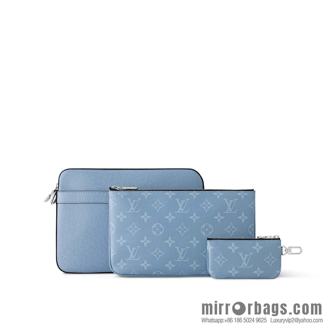 [Boutique‑grade] M14069 light blue, men's bag messenger bag three-piece TRIO messenger bag