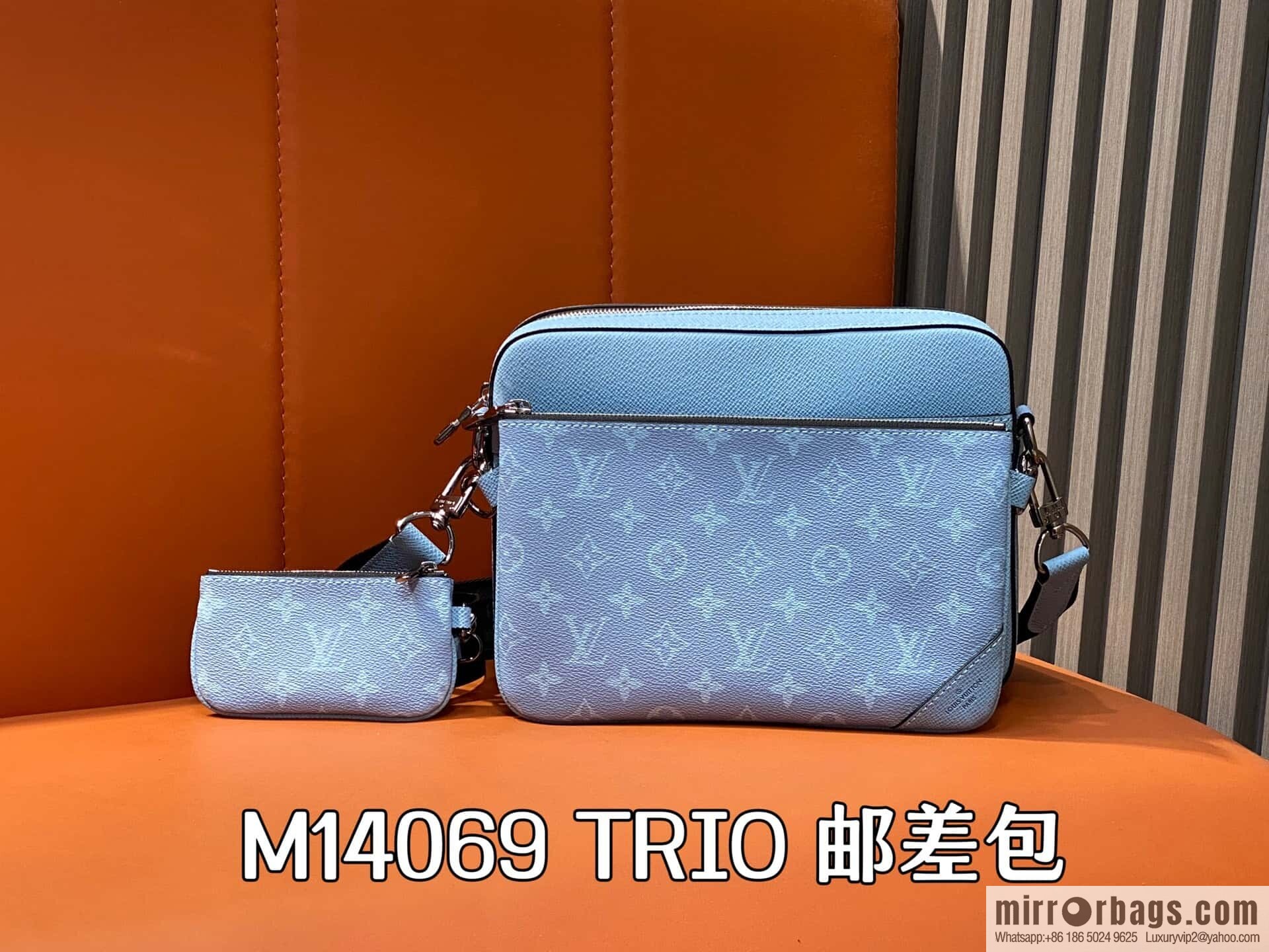 [Boutique‑grade] M14069 light blue, men's bag messenger bag three-piece TRIO messenger bag