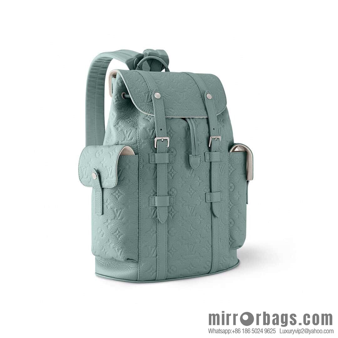 [Boutique‑grade] M13863 gray-green, full leather embossed backpack Christopher MM backpack