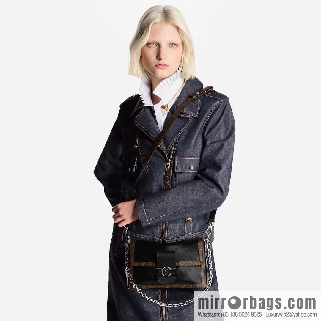 [Boutique‑grade] M13450 presbyopia black, full leather Daphne DAUPHINE SOFT medium handbag