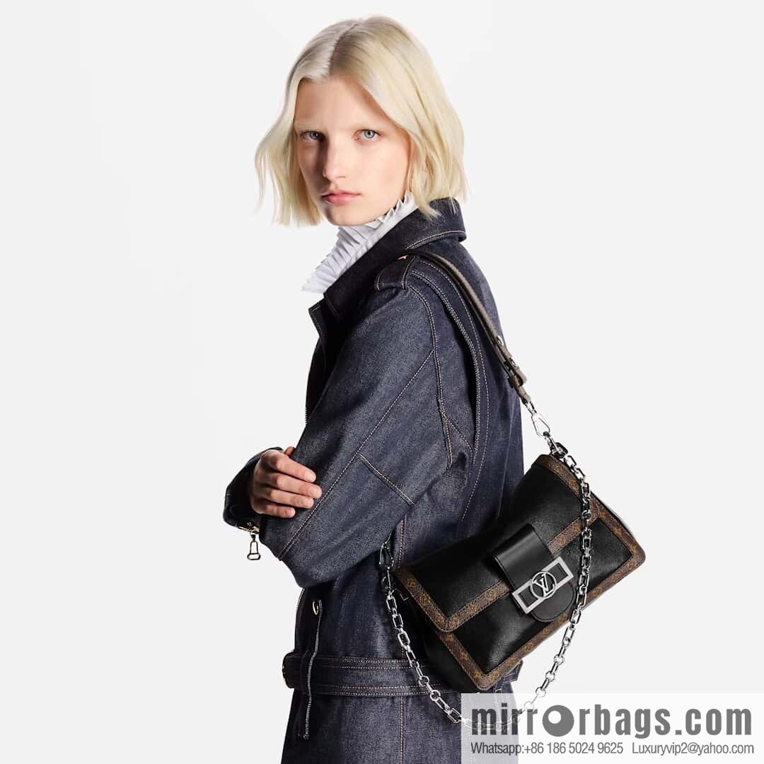 [Boutique‑grade] M13450 presbyopia black, full leather Daphne DAUPHINE SOFT medium handbag