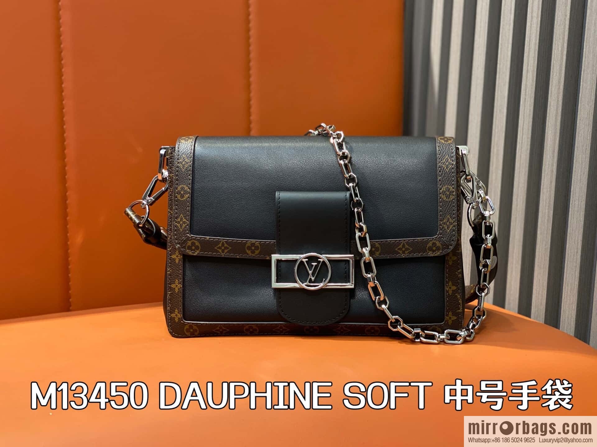 [Boutique‑grade] M13450 presbyopia black, full leather Daphne DAUPHINE SOFT medium handbag