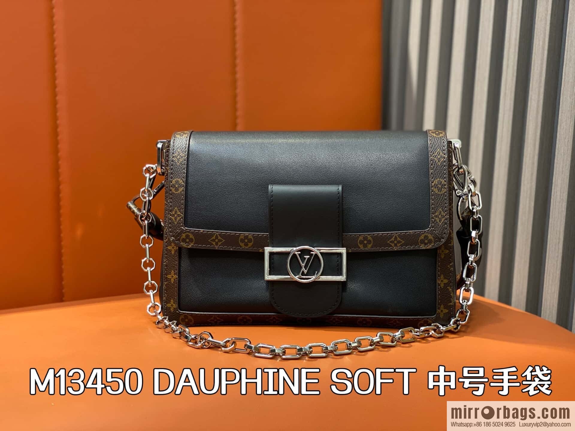 [Boutique‑grade] M13450 presbyopia black, full leather Daphne DAUPHINE SOFT medium handbag