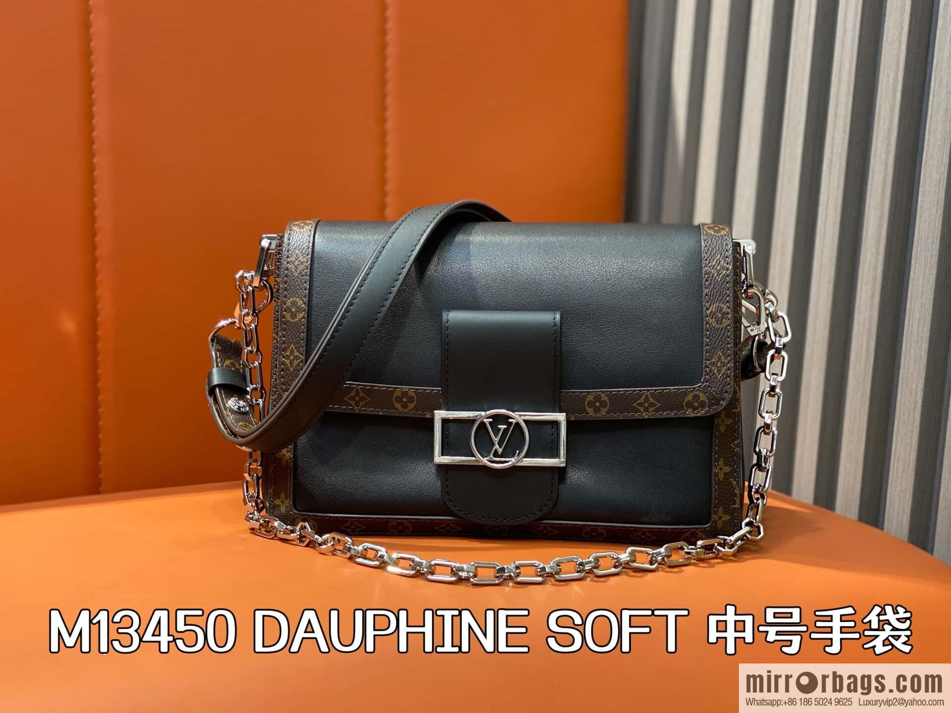 [Boutique‑grade] M13450 presbyopia black, full leather Daphne DAUPHINE SOFT medium handbag