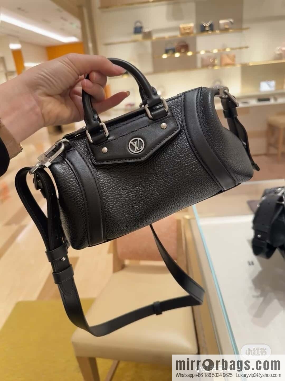 [Boutique‑grade] M14623 black, full leather locomotive bag NANO LV BIKER handbag